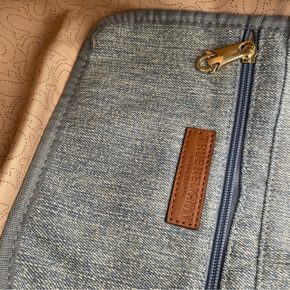True Religion Large Jeans Light Blue Jean Denim Tote Bag Handbag Weekender - Picture 7 of 7